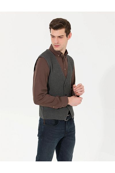 Pierre Cardin Gray Slim Fit Knitwear Vest