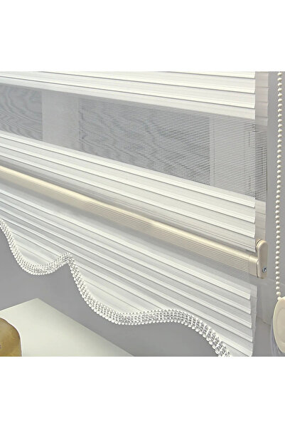 Givayo Mobilya Pliseli Kalın Kumaş Ekru Zebra Etek Dilimli