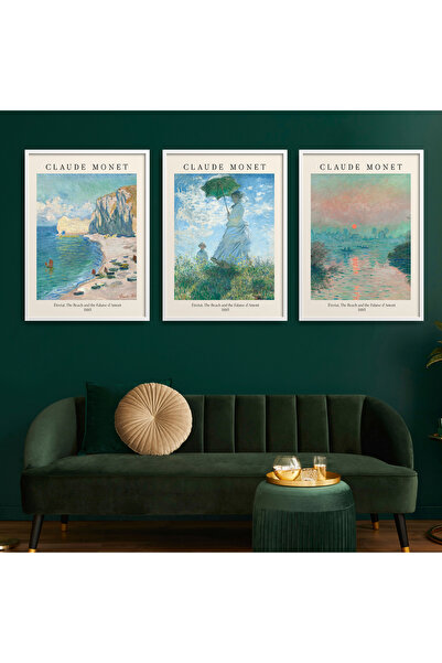 HOMEPACK 3 Parça Çerçeveli Tablo Seti Claude Monet Poster Tablo HPN200