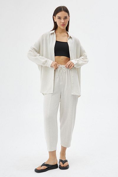 Laluvia Kamenná lněná košile, kalhoty Shalwar, horní a spodní sada