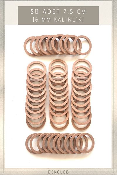DEKOLOBİ 50 Pieces 7.5 cm Ring Pulley, raw MDF 6 mm