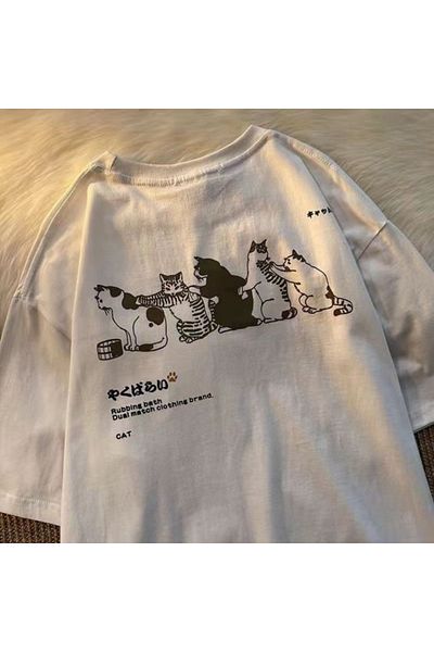 Gofeel Y2k Cat Printed Unisex Oversize T-shirt