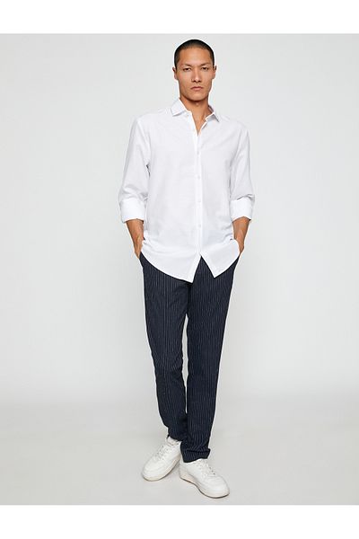 Koton Αθλητικό πουκάμισο Slim Fit Κλασικό γιακά με μακρυμάνικο μη σιδερένιο