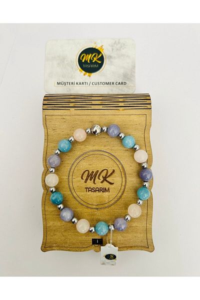 MK tasarım True Blue - Pink - Purple Quartz Stone Bracelet (SMALL STONES ARE HEMATITE STONE) Mk.020.022