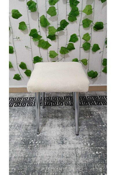 ÖZCAN METAL Metal Ayak Teddy Kumaş Dekoratif Çok Amaçlı Peluş Puf Tabure Bench Koltuk Sandalye