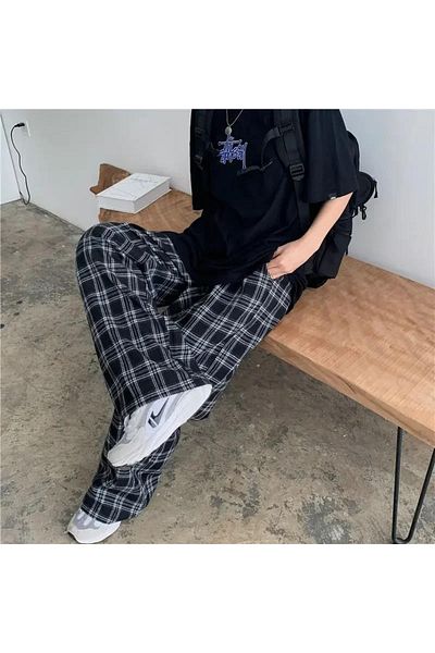 Gofeel Y2k καρό καρό φαρδύ παντελόνι Unisex