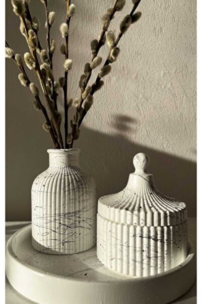 stone powder decorative مجموعة هدايا مزخرفة من الخرسانة - صينية سميكة ومزهرية...