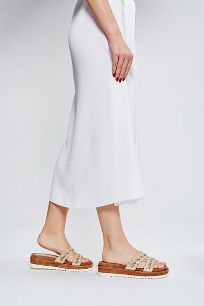 LAZAMANİ Lazamani Women's Genuine Leather Beige Flat Slippers