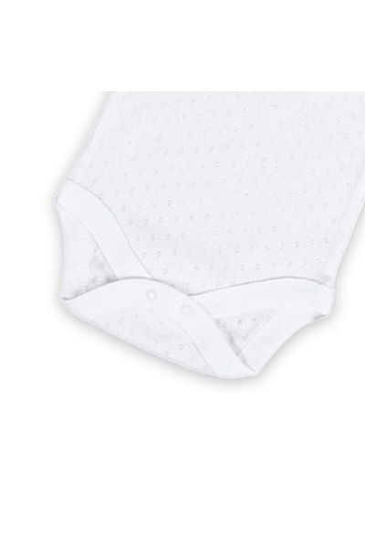 Novibaby Jacquard Rope Strap Baby Bodysuit with Snap Fasteners White 100% Cotton - White Baby Athlete Bodysuit