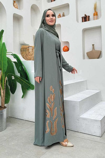 Bym Fashion Φόρεμα με σχέδιο φούστας Abaya Σετ 8495 Μέντα