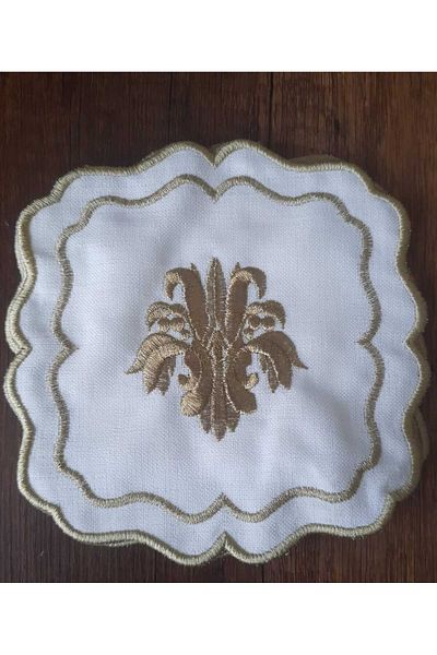 HİFA Cremă 6 bucăți Cocktail Cafea Prezentare Servețel Auriu Broderie Servețel Prezentare Brodat