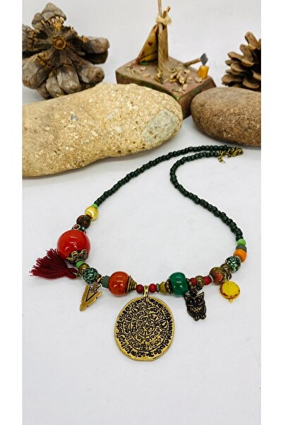 Porsuk Alternatif El Yapımı Etnik Otantik Pirinç Aparatlı Doğal Taş Kadın Kolye