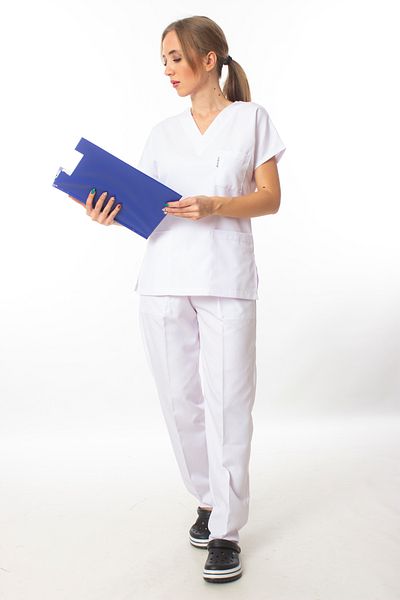 Simirna Üniforma Chirurgical Asistentă Scrubs Alb Alpaca Jersey Set