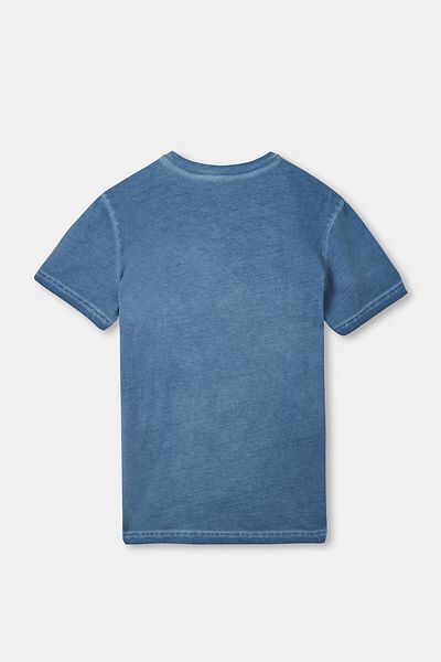 Dagi Blue V-Neck Cotton Acid Wash T-shirt