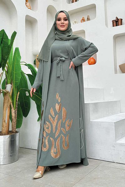 Bym Fashion Φόρεμα με σχέδιο φούστας Abaya Σετ 8495 Μέντα