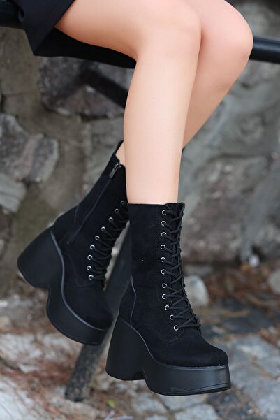 LEYDİ SHOES Cizme din piele intoarsa neagra cu talpa ELIZI