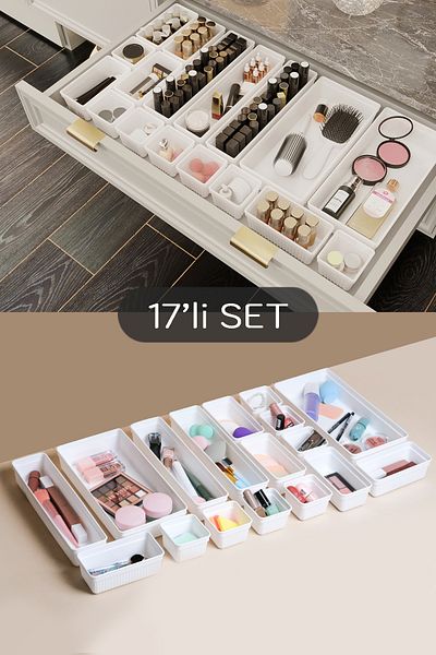 Meleni Home 17 Piece Drawer Organizer - Cosmetic Makeup Organizer White
