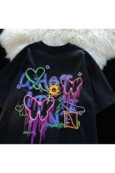 Gofeel Y2k Heart Butterfly Unisex Oversize T-shirt