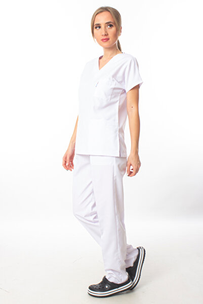 Simirna Üniforma Surgical Doctor Nurse Scrubs White Alpaca Jersey Set