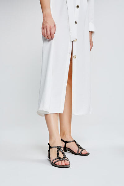 LAZAMANİ Lazamani Women's Genuine Leather Black Heeled Sandals