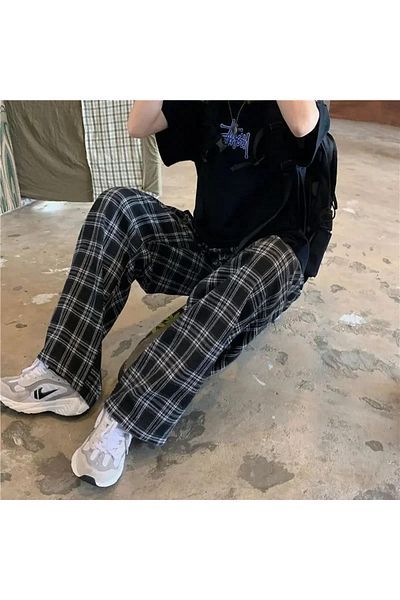 Gofeel Y2k καρό καρό φαρδύ παντελόνι Unisex