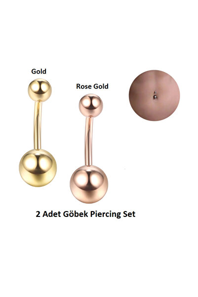 Öte Beri Öteberi 316l Cerrahi Çelik Antiallerjik Göbek Piercing Toplu Gold, R...