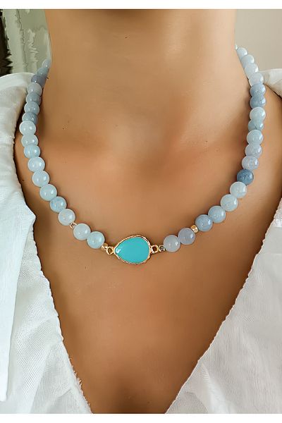 MinimalistTasarım Aquamarine Necklace, Natural Stone Necklace, Evil Eye Necklace, Aquamarine Stone Necklace, Aquamarine Necklace