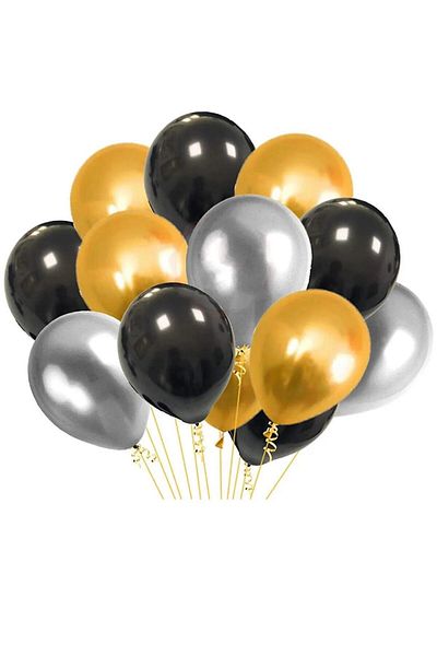 partideyince BLACK GRAY GOLD BALLOON 15 PIECES