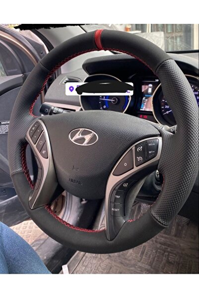 Detay Direksiyon kılıfı Hyundai Elantra İ30 2014 spor süet kombin desen kırmı...