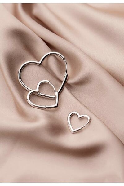 monalisatoka Kadın 3'Lu Sliver Kalp kupe Seti