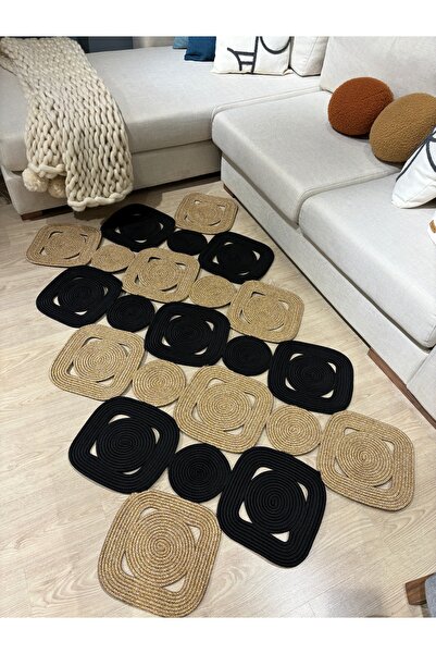 MaVaux Amazonit Jüt Hasırlı El Örgüsü Dikdörtgen Kilim Halı Hasır Kilim