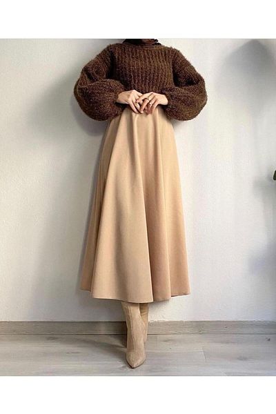 CNG MODA Large Size Hijab Puff Scuba Flared Skirt