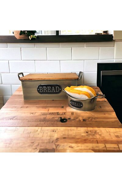 LUCKYHOMES Galvanized Cutting Board Bread and Bread Serving Presentation Set Metal Bread Bowl Gold The One