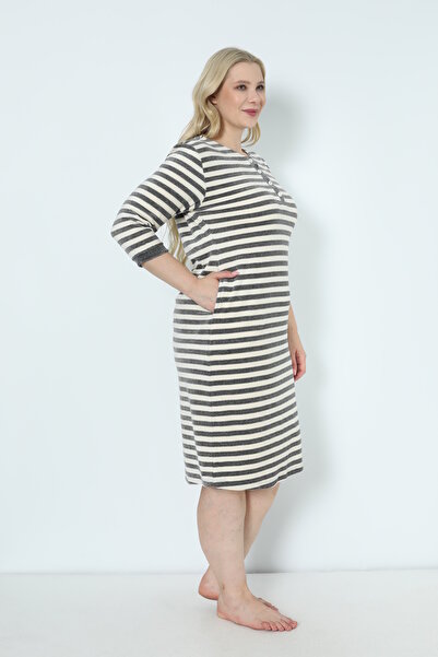 İntensive Ριγέ κουμπιά τσέπη Βαμβακερό χειμωνιάτικο βελούδινο φόρεμα