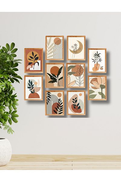 NT Handmade Set de pictură decorativă de perete boemă cu aspect de cadru din lemn de 10 bucăți pentru living, dormitor, bucătărie