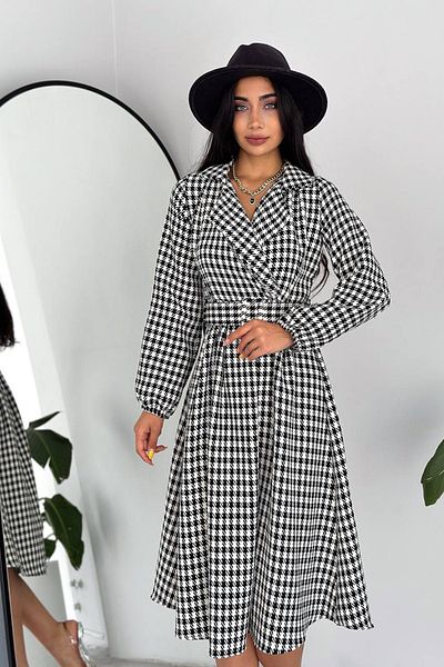 NKTCOLLECTİON Γυναικείο παλτό με μοτίβο Houndstooth Πέτο Εισαγόμενο υφασμάτινο φόρεμα μίντι μήκους με φερμουάρ