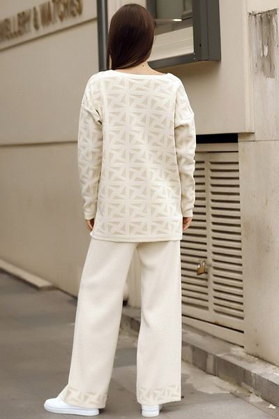 ALCHON V-neck Long Sleeve Loose Cut Split Sweater Elastic Waist Straight Leg Trousers Knitwear Two Pieces Set