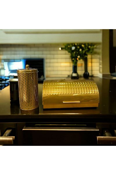 LUCKYHOMES Special Production Transparent Gold Bread Bowl and Towel Napkin Holder Set 39X17X25