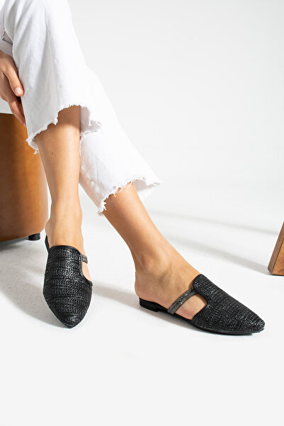 LEYLA STORE Black Straw Slippers