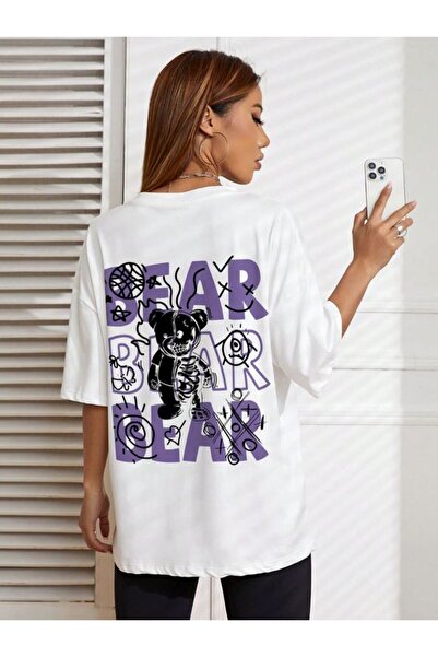 Vordevia Medved Štampano Oversize kroj Beli T-shirt
