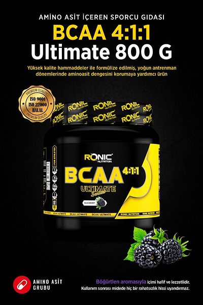 Ronic Nutrition Bcaa Ultimate 4.1.1 800 g - Hand Spring and Jumping Rope Gift (Blackberry Flavor)