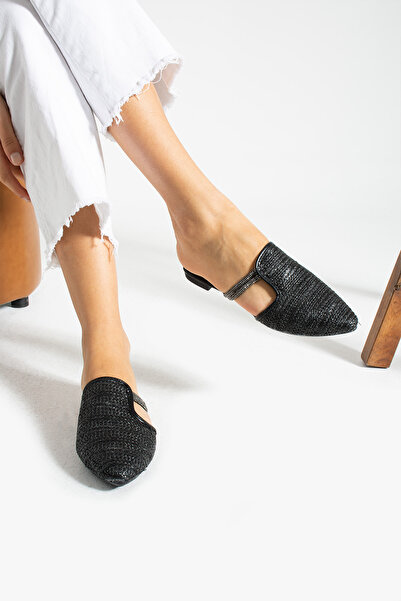 LEYLA STORE Black Straw Slippers