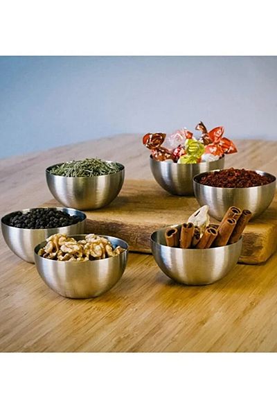 KT HOME Snack Bowl Dry Nuts Metal Snack Bowl Set 8.5 cm Bowl Stainless Steel Hotel Cafe Restaurant Tea