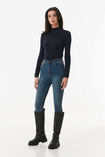 Fulla Moda Ribbed Stand Collar Button Detailed Knitwear Sweater