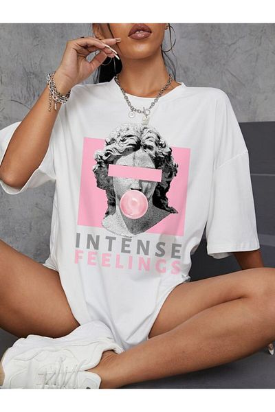 Vordevia Γλυπτό εμπριμέ Oversize Λευκό T-Shirt