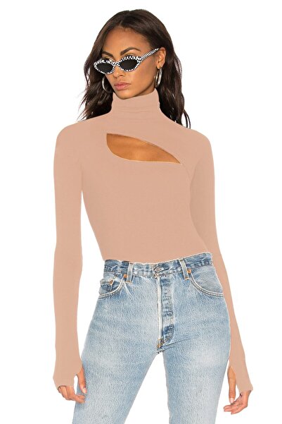 By Kul Design Γυναικείο Μπεζ ζιβάγκο μεταξωτό ζέρσεϊ κορμάκι