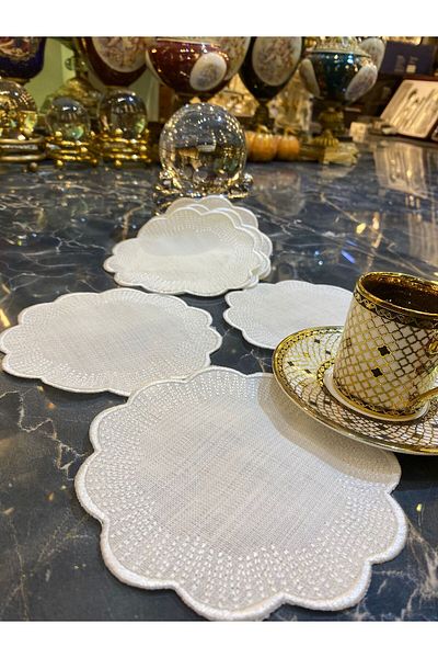 Bonny Home Shems Cream 6 τεμαχίων Λινάρι Καφέ Παρουσίαση Κοκτέιλ Πετσέτα Πάρτυ Κέντημα Κεντημένη Παρουσίαση