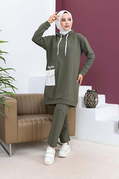 Hifa Giyim Αθλητικό κοστούμι με τσέπες Χακί αθλητικό κοστούμι με τσέπες Αθλητικό κοστούμι Γυναικείο αθλητικό κοστούμι