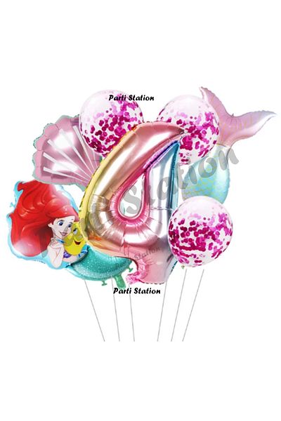 Parti Station Little Mermaid Ariel 4 Years Old Balloon Set Little Mermaid Balloon Set Mermaid Ariel Birthday Set