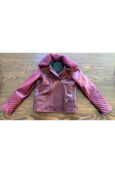 asus deri DIAMOND - HAKİKİ DERİ KIZ ÇOCUK MOTORCU BORDO CEKET